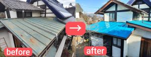 塗装工事前の屋根と塗装工事完了後の屋根の比較写真