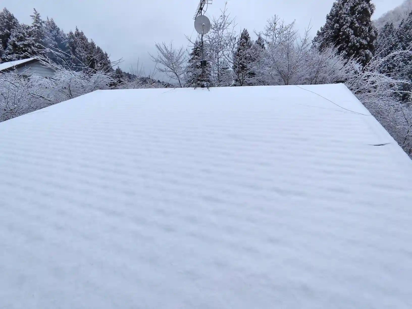 雪が降り、雪かきをして屋根工事を進める事に。